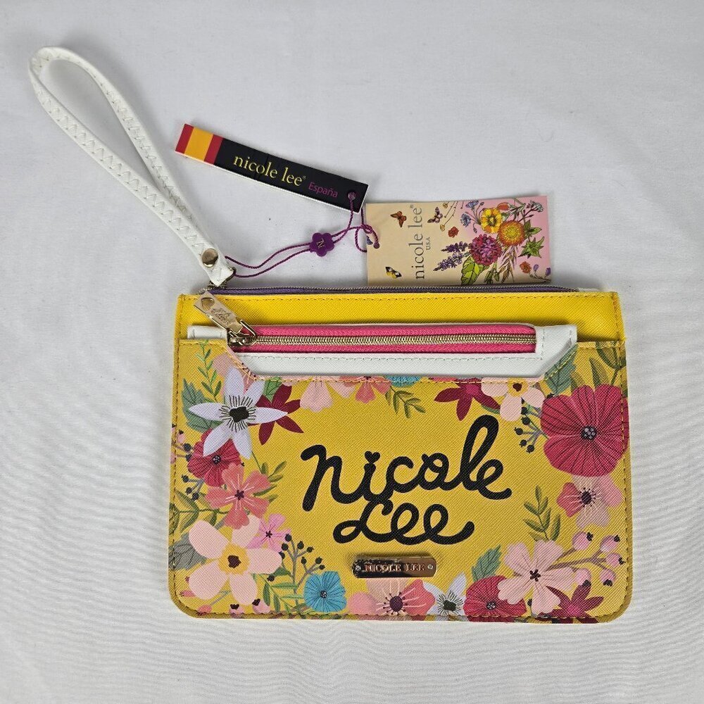 Nicole Lee Flower Blossom Yellow Wristlet w/ White Pop Out Pouch NWT